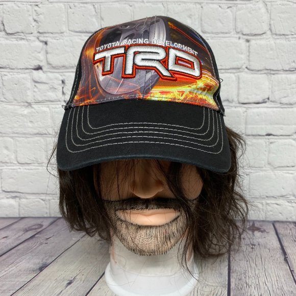 TRD Toyota Racing Development Hat Cap Strap Back Black Graphic Print Fast Eddie - Picture 1 of 9
